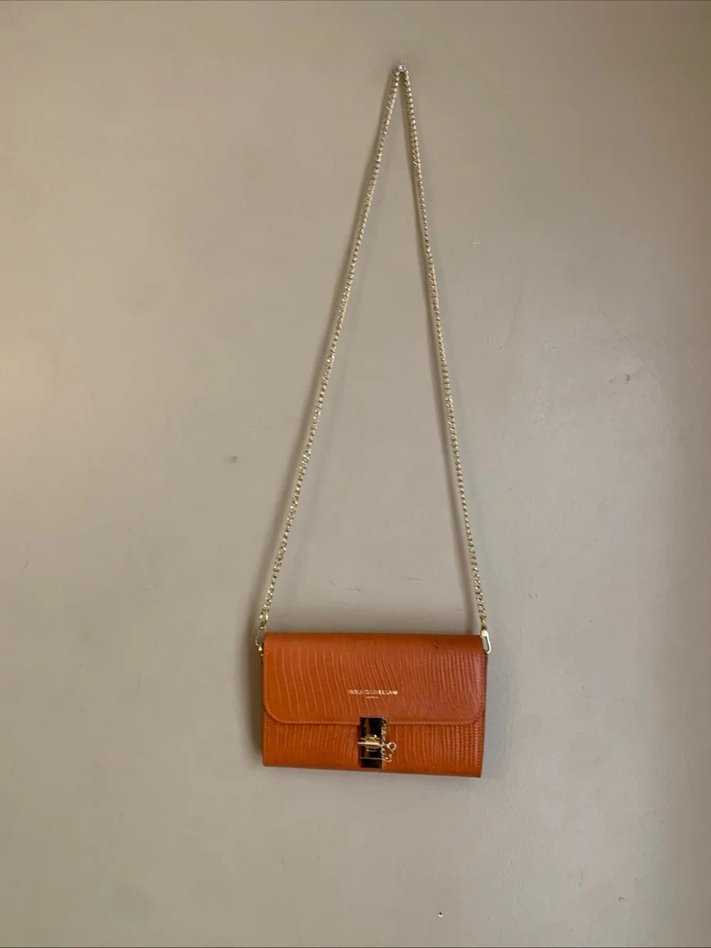Viola Castellani Italy Leather Snakeskin Orange Crossbody Handbag Purse Bag